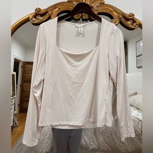 H&M Cream Long Sleeve Top Square Neck Sz L